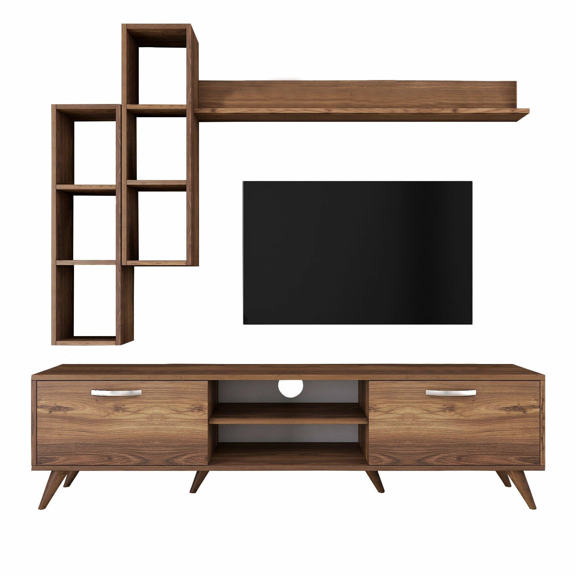 Dmora - Parete attrezzata Lokis, Composizione soggiorno, Mobile salotto multiuso, Armadio porta TV, 180x35 h49 cm, Noce