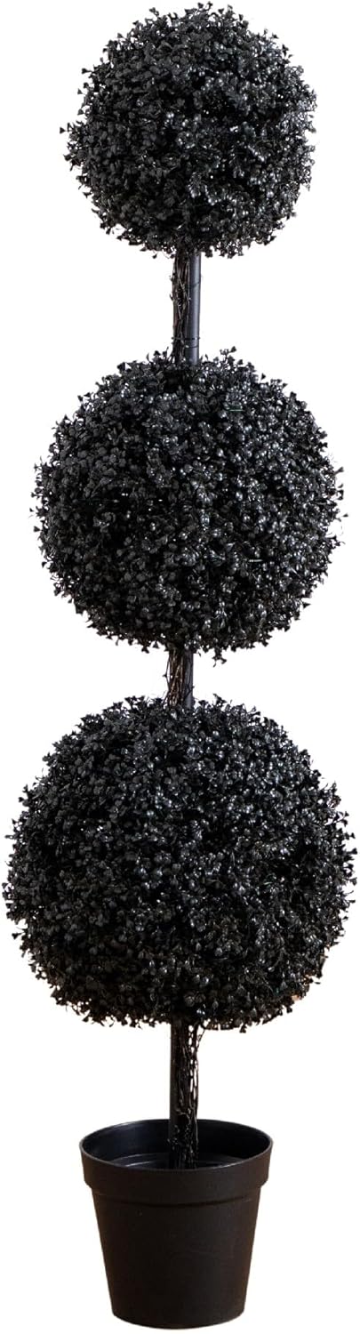 Nearly Natural 5ft. UV Resistant Artificial Halloween Black Triple Ball Boxwood Topiary