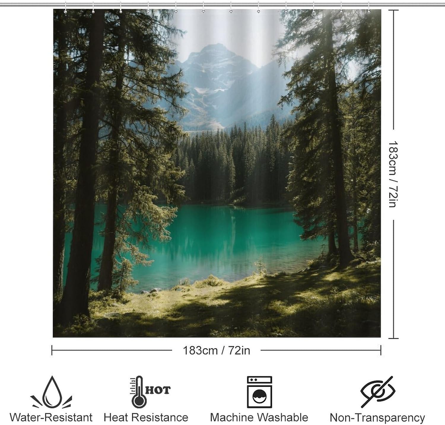 Emerald Lake Forest Bath Rug Set 4 Piece,Bathroom Accessories Set-Toilet Rugs U Shaped,Toilet Lid Cover,Shower Curtain and Rugs,Ultra Soft, Absorbent,Home Decor