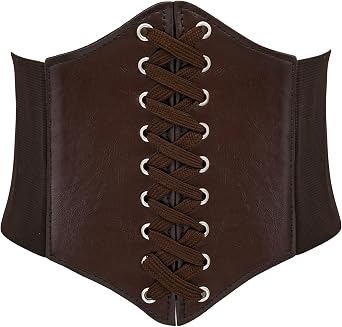 LIMHOO Leather Corset Belt for Women Elastic Costume Waist Belt Lace-up Tied Waspie Corset Belt