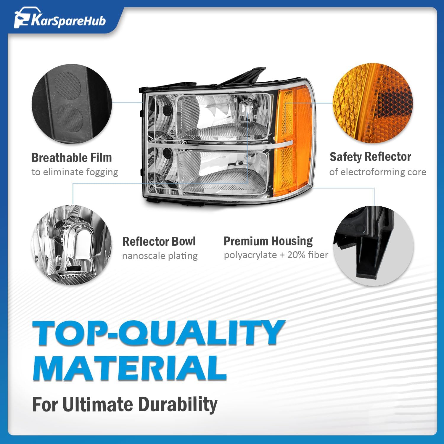 Headlights Assembly for 07-13 GMC Sierra 1500/07-14 Sierra 2500 HD 3500 HD Headlamp Replacement Chrome Housing Driver & Passenger Side