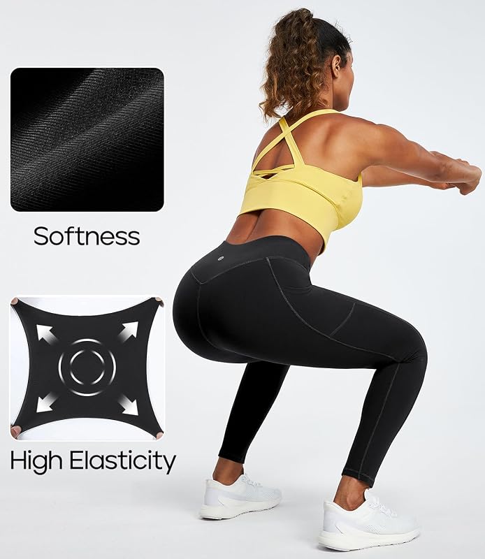 Heathyoga Leggings with Pockets for Women Tummy Control High Waisted Yoga Pants with Pockets for Women Compression Leggings Black image 6