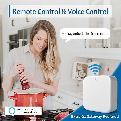 Miniatura 4 de Cerradura inteligente, cerradura de puerta de entrada sin llave 7 en 1 con huella digital, control remoto y de voz, bloqueo automático, cerradura