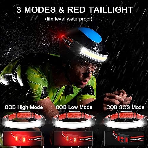 Miniatura 12 de Swanlake 3 lámparas LED recargables para la cabeza, luz de casco duro de iluminación de 230°, linterna ligera, 3 modos con luces rojas para correr