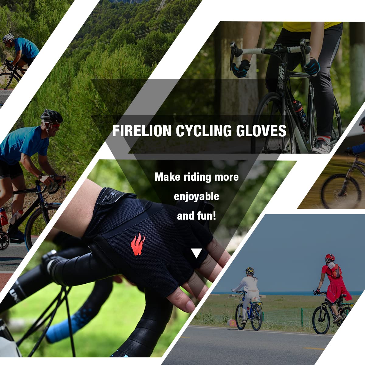 FIRELION Oddychające rękawiczki rowerowe (półpalce) - żelowa podkładka antypoślizgowa, amortyzująca wstrząsy MTB DH - rękawice rowerowe do roweru górskiego