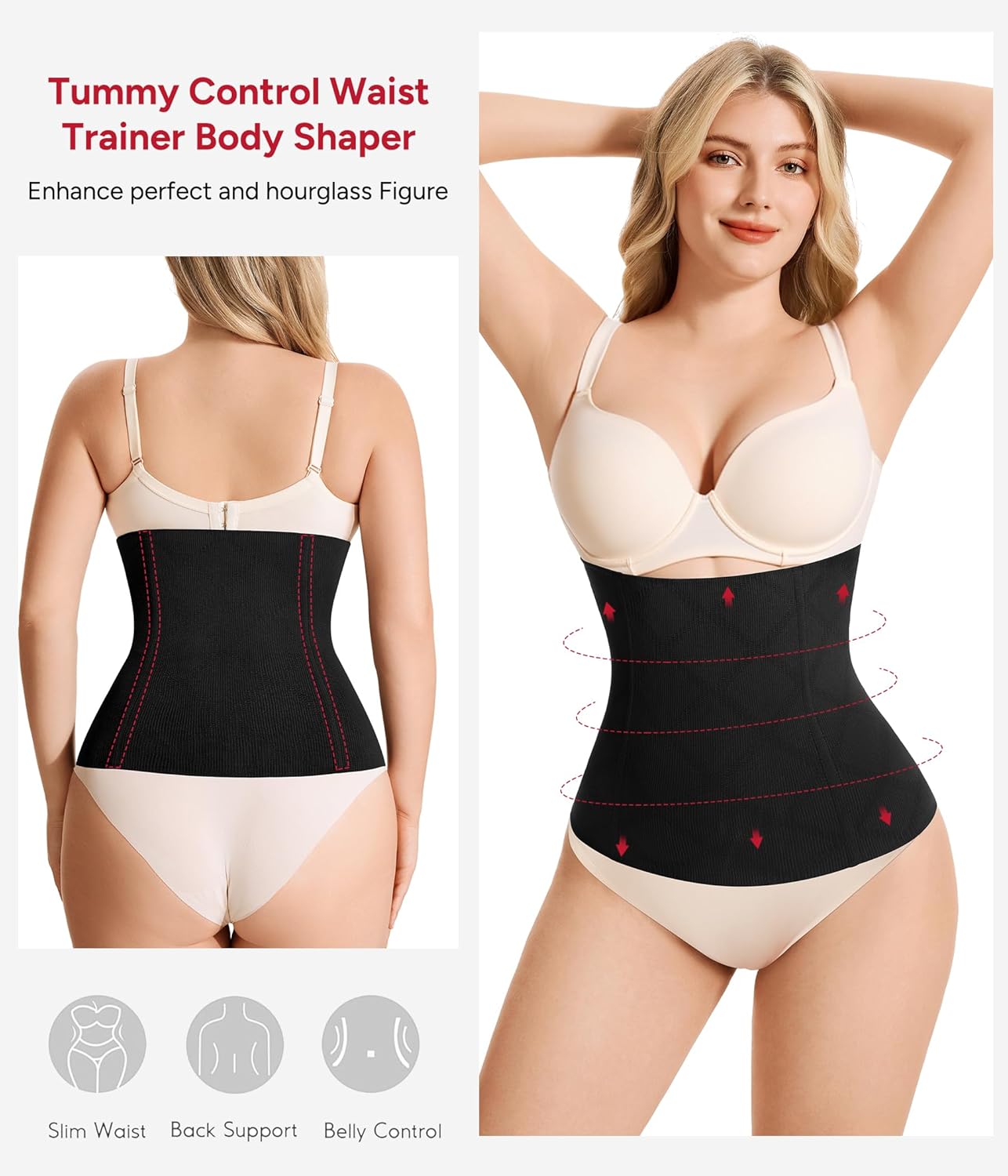Nebility Womens' Waist Trainer Tummy Control Waist Cincher Slim Body Shaper - Image 3