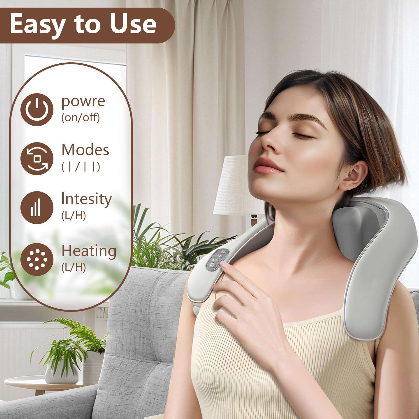 Nackenmassagegerät mit Wärme, Kabellos Shiatsu Massagegerät Nacken, 4D Nackenmassage, Elektrische Nacken Massage Massagegurt für Schulter,Beine,Geschenke für Männer, Frauen (A)