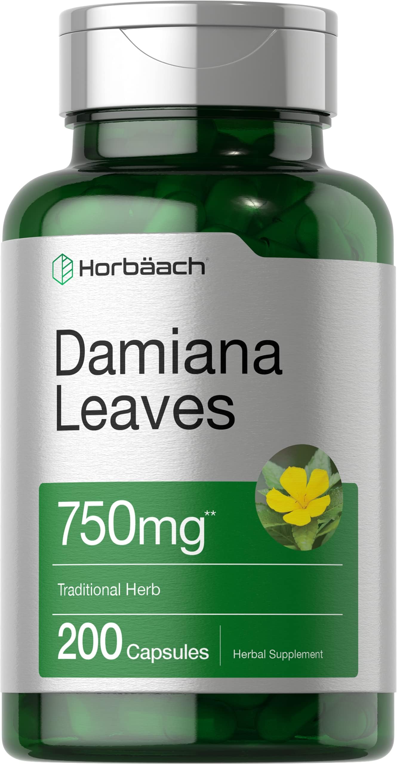 Horbäach Damiana Leaf Extract | 200 Capsules | Herbal Supplement | Non-GMO, Gluten Free Formula