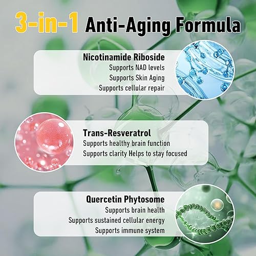 Miniatura 4 de Airboy Ribosida de nicotinamida liposomal 900 mg, suplemento NAD con resveratrol y quercetina, probado por terceros, antienvejecimiento, energía,