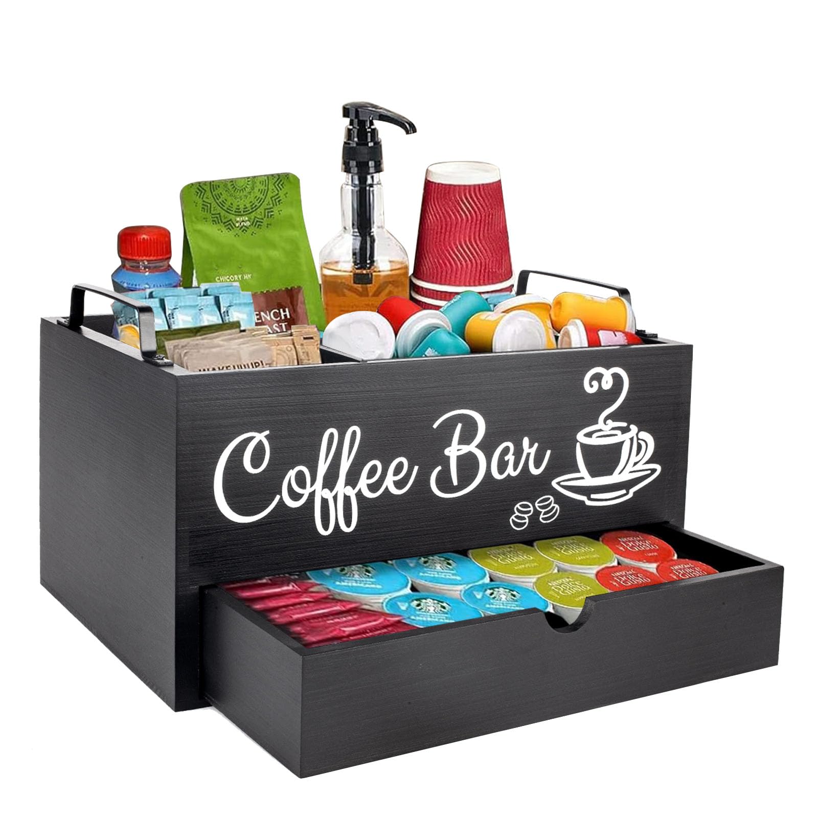 Organisateur de Café Pour Accessoires de Café, Station de Café et Sachets de thé, Boîte de Rangement Pour Capsules de Café, Bar à Café Pour Lait, Serviettes, Capsules, Sucres (2 Niveaux)