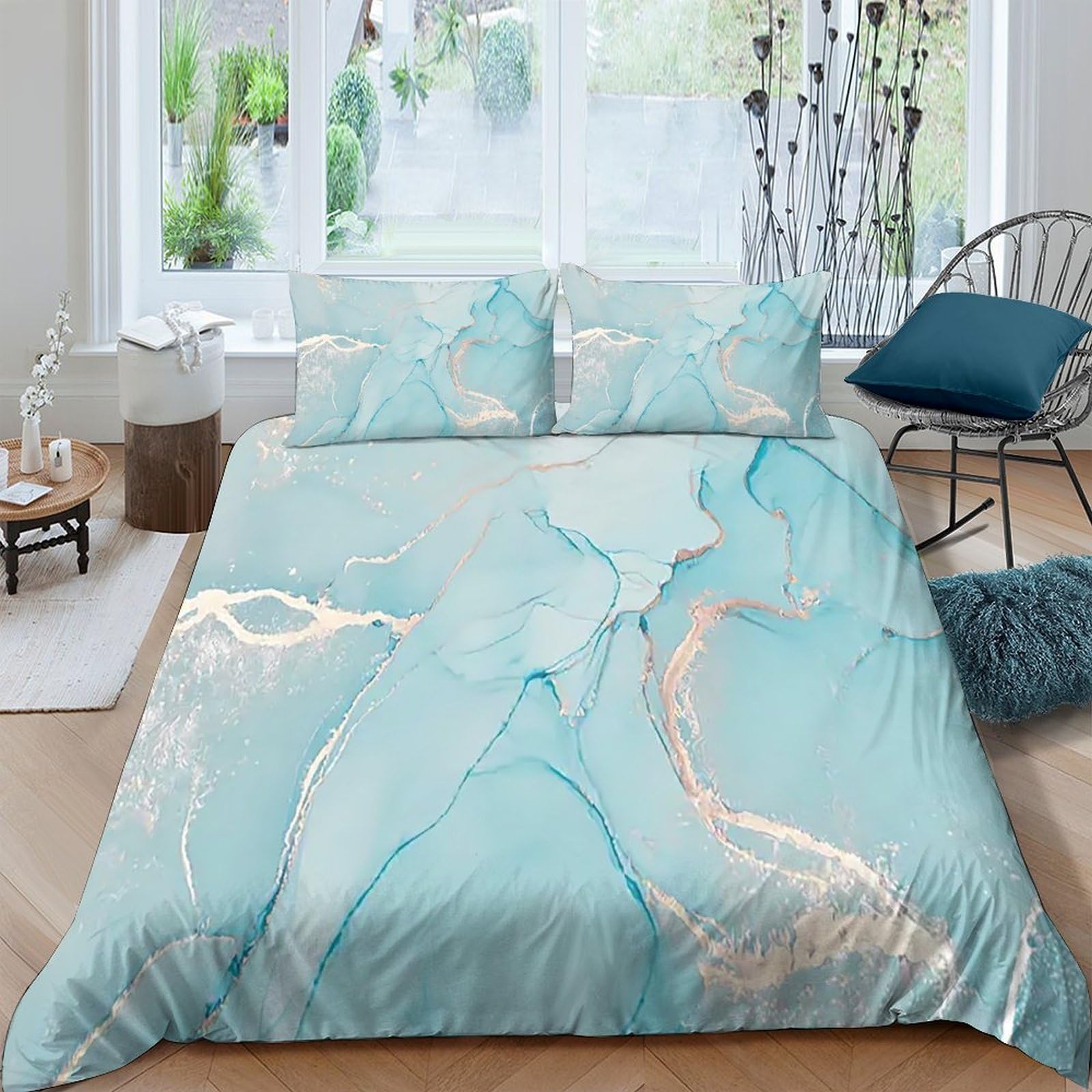 Ctjqhvkz Style-8 3D Printed Blue Marble Fitted Sheet Microfiber Slip-Resistant Watercolor Bed Cover For Bedroom Guest Room Easy Care Decor Single（135X200cm）