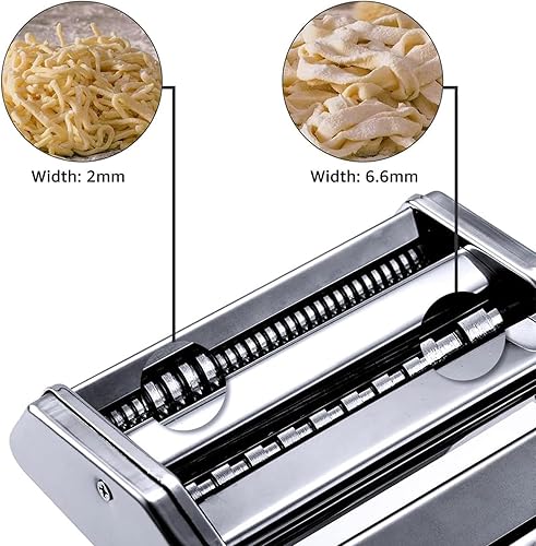 Vista 4 de Máquina para hacer pasta con 9 ajustes de grosor ajustable, máquina de fideos 2 en 1, incluye cortador de pasta, accesorio para máquina de ravioles