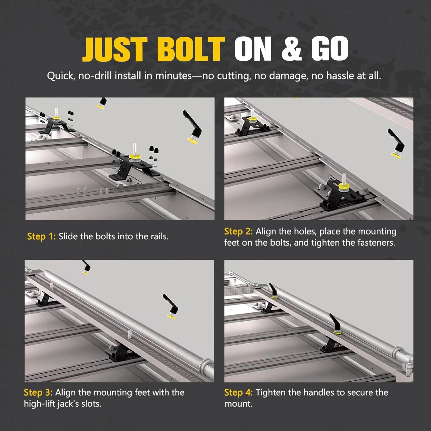 BUNKER INDUST Farm Jack Mount for Roof Rack, 2 Pcs High Lift Jack Mounting Brackets Works with M6/M8 Slots and Most Standard Farm Jacks