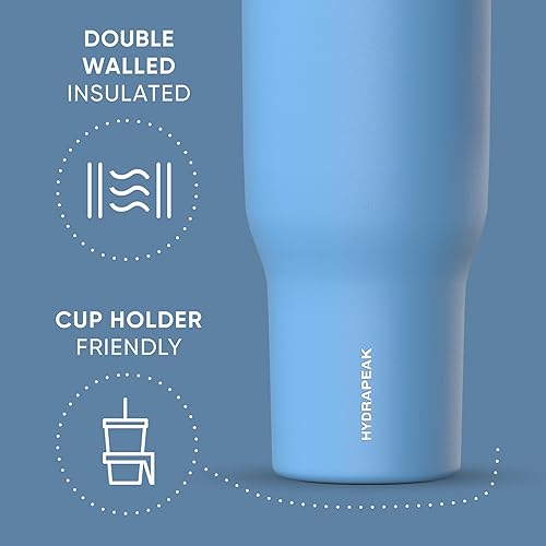 Miniatura 3 de Hydrapeak Voyager - Vaso de acero inoxidable de 40 onzas con asa, botella de agua aislada con popote y tapa, taza de viaje reutilizable apta para