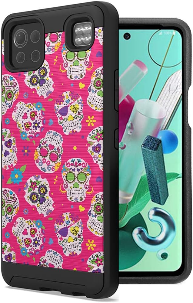 Moriko Case Compatible with LG K92 5G [Brushed Texture Women Men Cute Girly Heavy Duty Protective Black Slim Hard Case Phone Cover] for AT&T Cricket All Carriers (Pink Sugar Skulls)