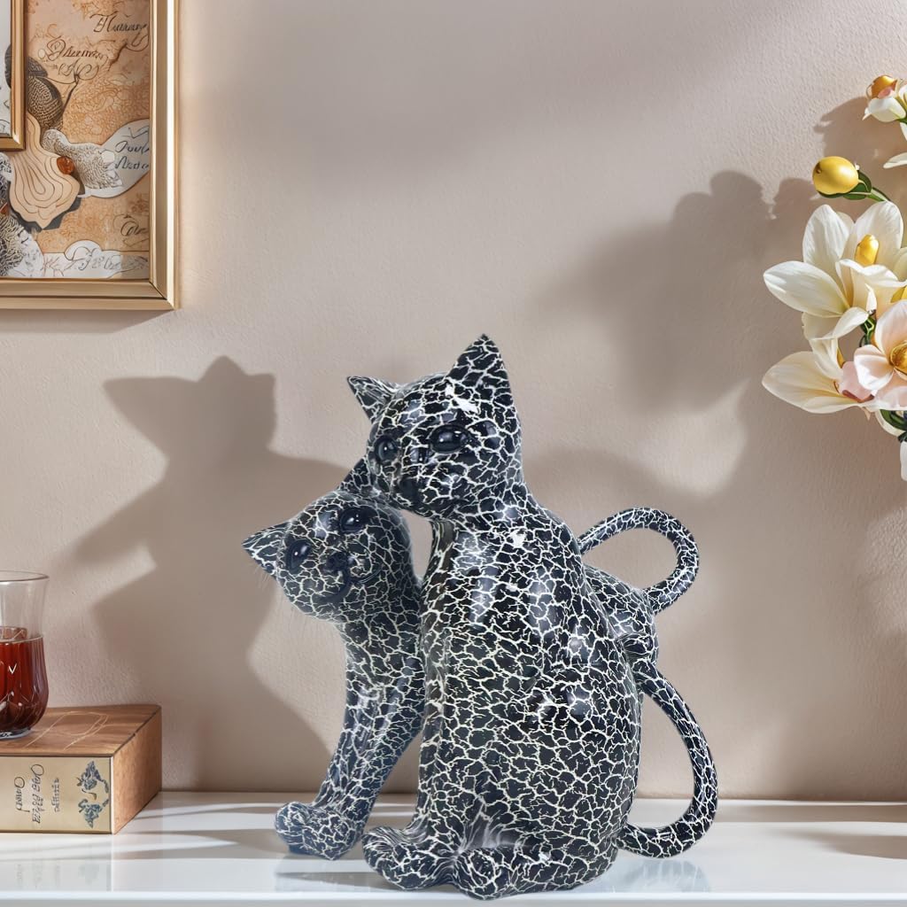 Cat Couple Lover Sculpture Collectible Gifts for Cat Lover Creative Cats Figurine Resin Modern Art Office Home Decoration Desk Living Room Accents (Leopard)