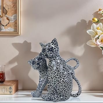 Cat Couple Lover Sculpture Collectible Gifts for Cat Lover Creative Cats Figurine Resin Modern Art Office Home Decoration Desk Living Room Accents Leopard