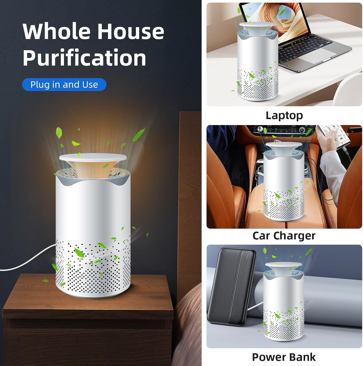 Air Purifiers for Bedroom Home: Small Air Purifier with H13 T-r-u-e,Night Lighting, Air Filter Home Remove Smoke Dust Pollen Pet Dander for Office, Dorm, Hotel, Apartment, Kitchen