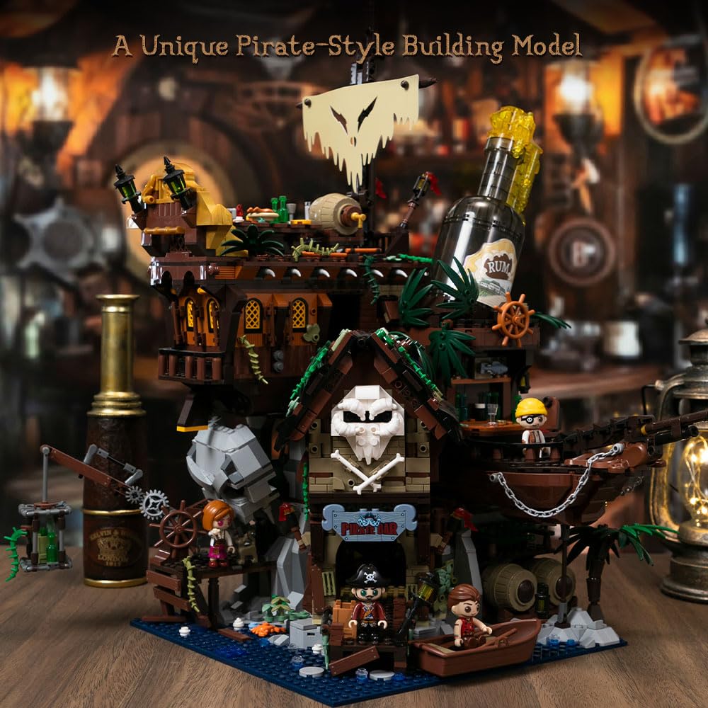PANTASY Piratenbar Bauset für Erwachsene, 2858 Teile Piratenschiff Modell mit Minifiguren, Vintage Bausteine für Sammler & Deko, Kreatives Geschenk für Männer, Fans & Erwachsene Bausteinliebhaber