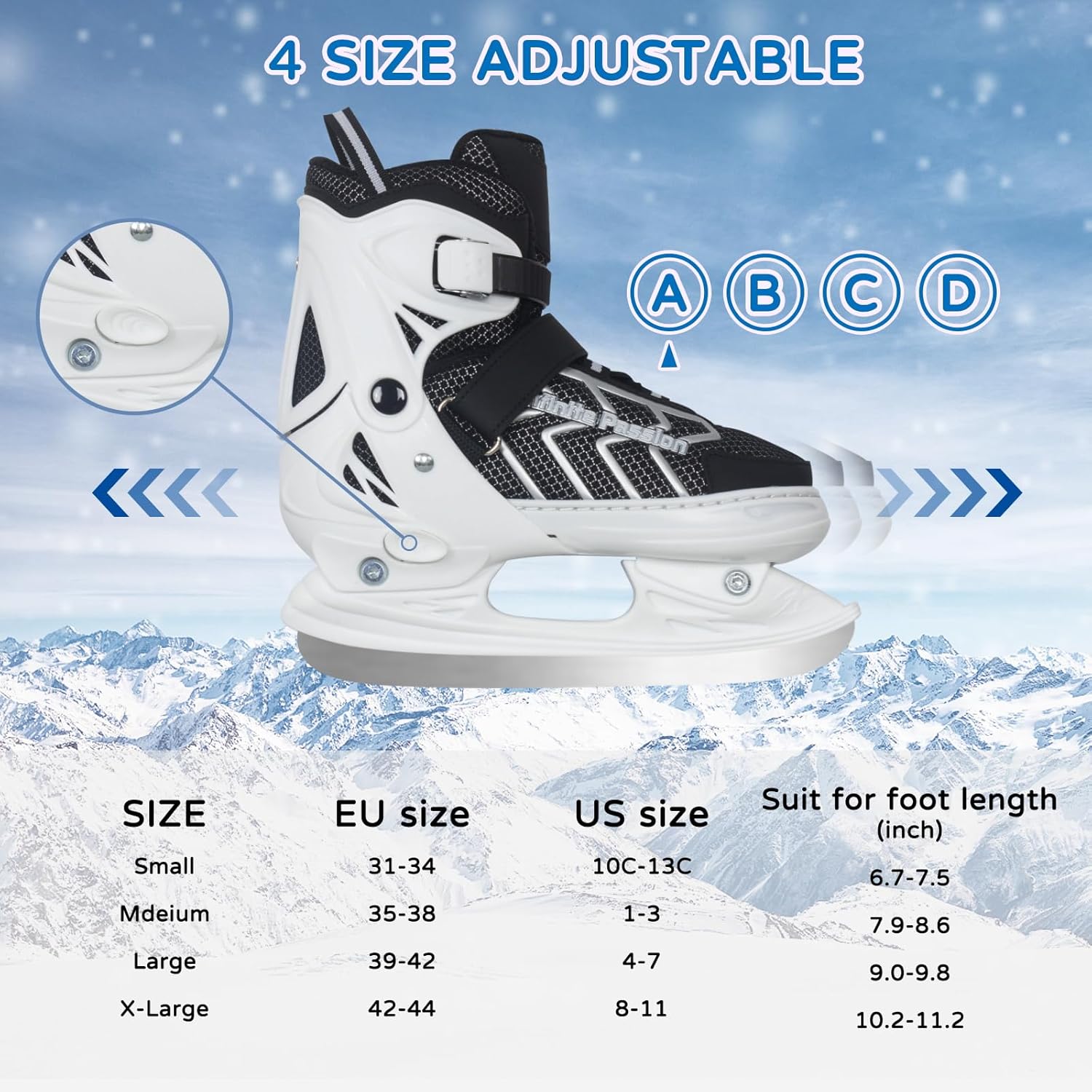 MammyGol Kids Ice Skates Adjustable Boys or Girls Adult Ice Hockey Skates Lace-Up Ice Skate Youth for Beginner with Breathable Liner
