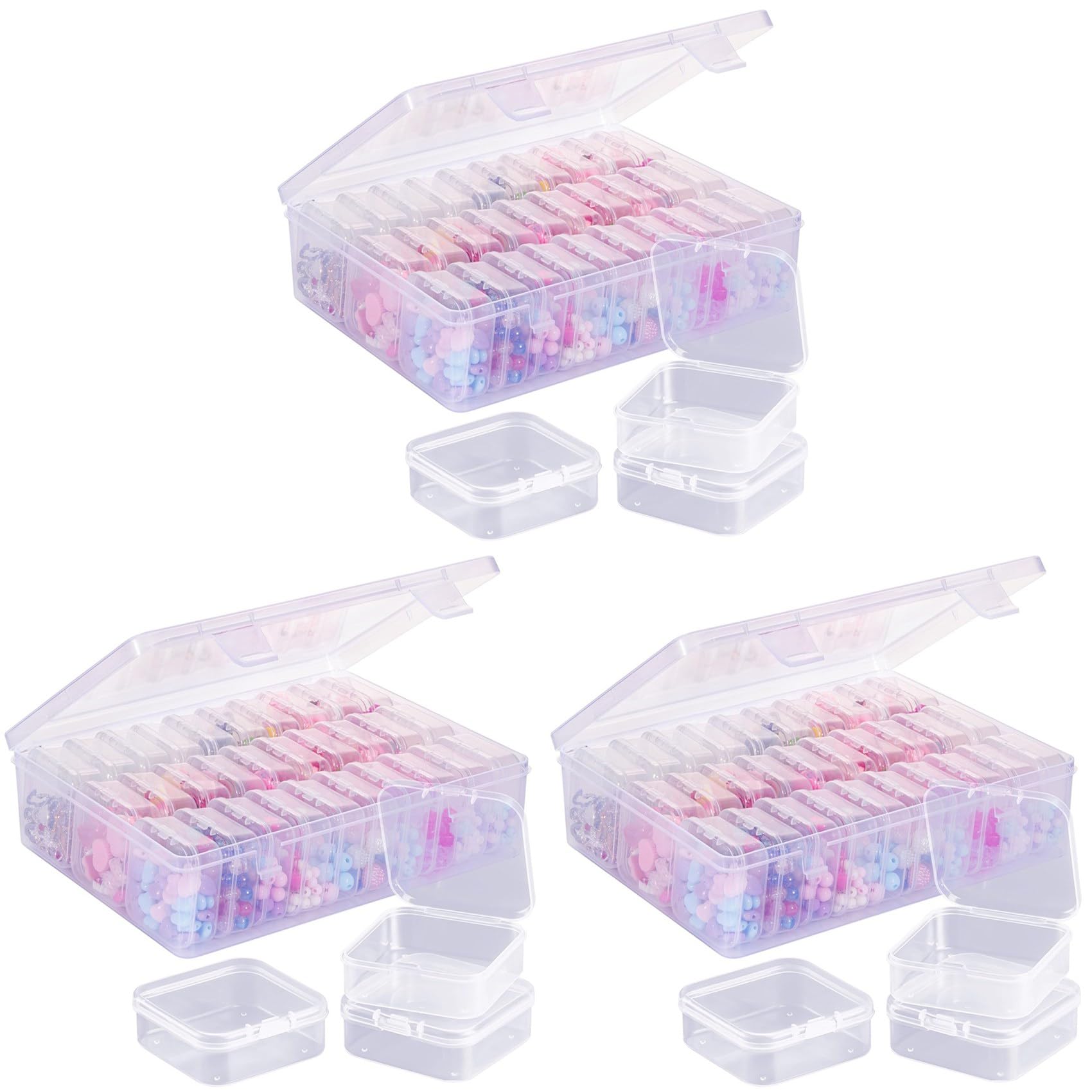 Hndhbfgrt 3X Bead Organizer Box, A Large Transparent Box with 30PCS Small Clear Plastic Storage Containers,Portable Craft Box