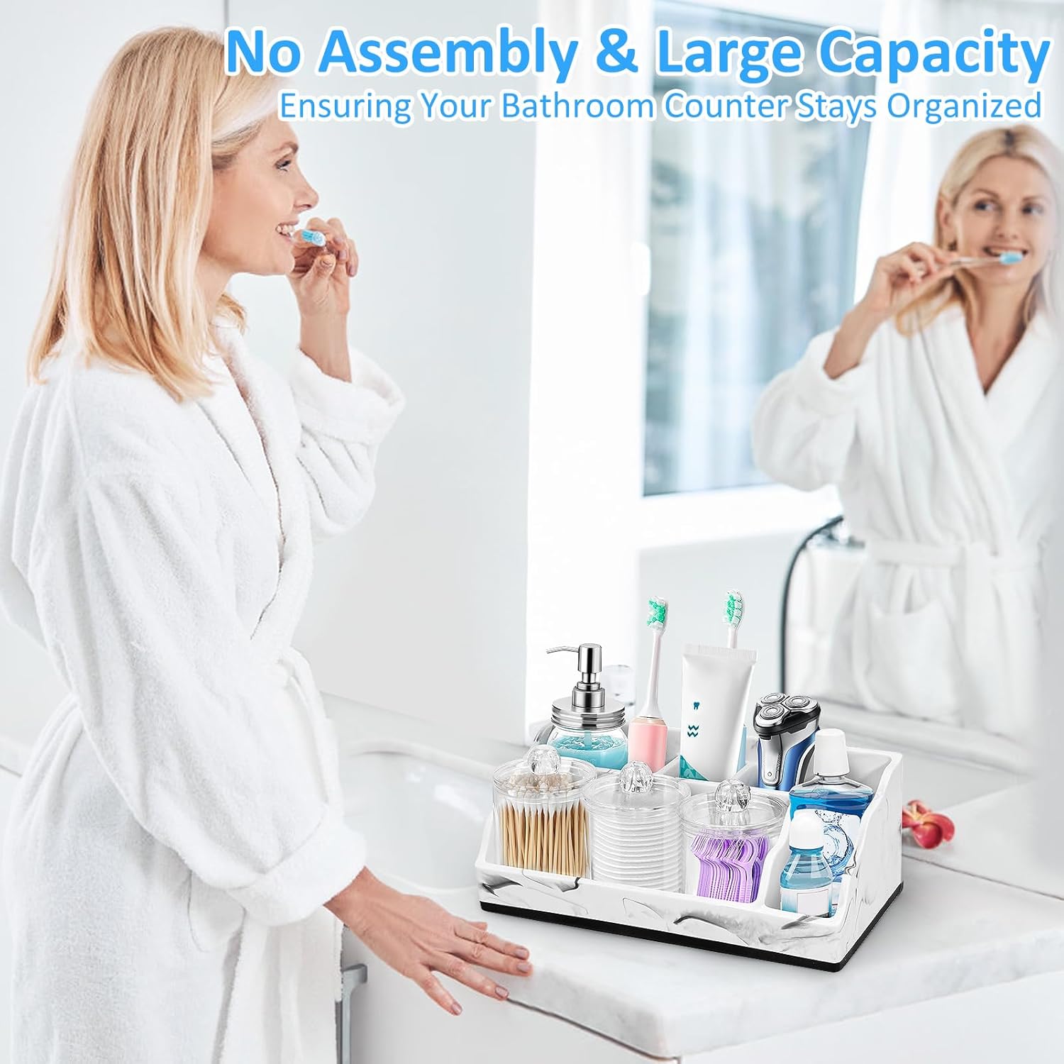 Bathroom Organizer Counter, White Marble Toothbrush Holders for