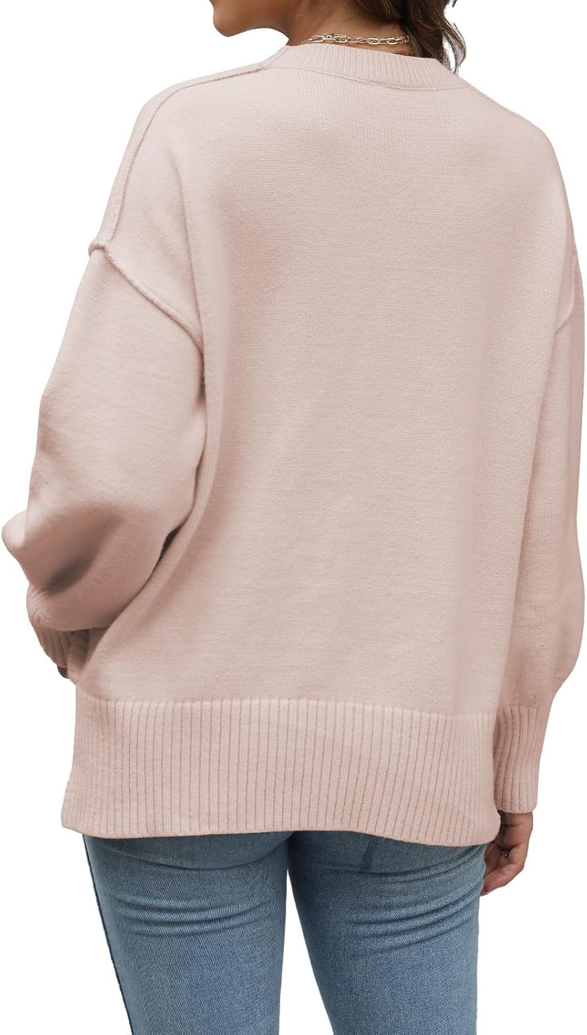 Womens Sweaters Crewneck Long Sleeve Pullover Tops Loose Fit Soft Knit Ribbed Hem Side Slit Casual Fall Winter Outfits - Image 5