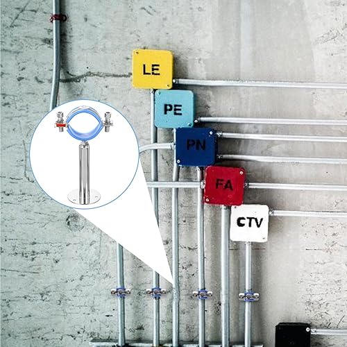 Miniatura 7 de uxcell 2 soportes de tubería, soporte de tubo de montaje en pared de acero inoxidable para montaje en techo, altura ajustable de 3.937-5.906 in para