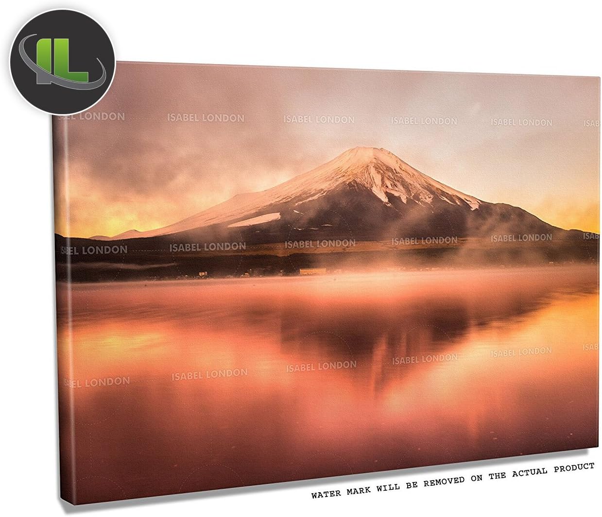 Isabel London Canvas wall art prints. Mount Fuji reflected in Lake Yamanaka at dawn, Japan-ILC1222. Real wooden frame. Ready to Hang. (SIZE 6: 36" X 24" (92CM X 61CM)