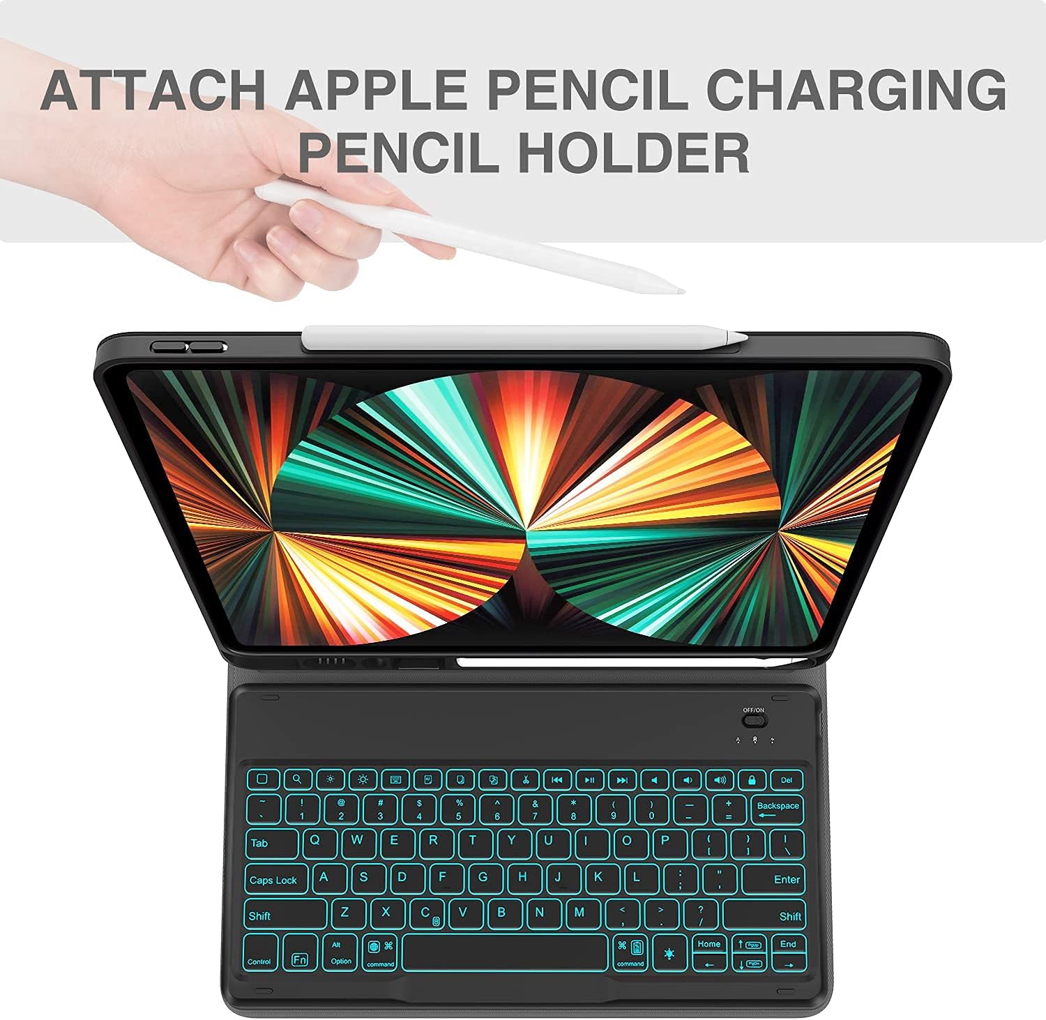 🔥 Crazy Deals Keyboard for iPad Pro 12.9 2021 5th Generation, CHESONA iPad Pro 12.9 Case with Keyboard 4th/3rd Generation - 7 Colors Backlit - Detachable - Pencil Holder - Stand Cover -iPad Pro 12.9 Keyboard, Black