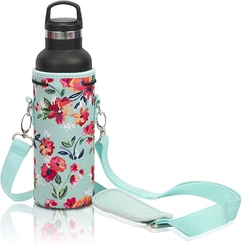 Made Easy Kit Insulated Water Bottle Carrier Neoprene Bottle Sling - Adjustable Strap Protective Sleeve Stainless Steel & Plastic Travel, Hiking & Everyday Teal, Medium 16-22oz
