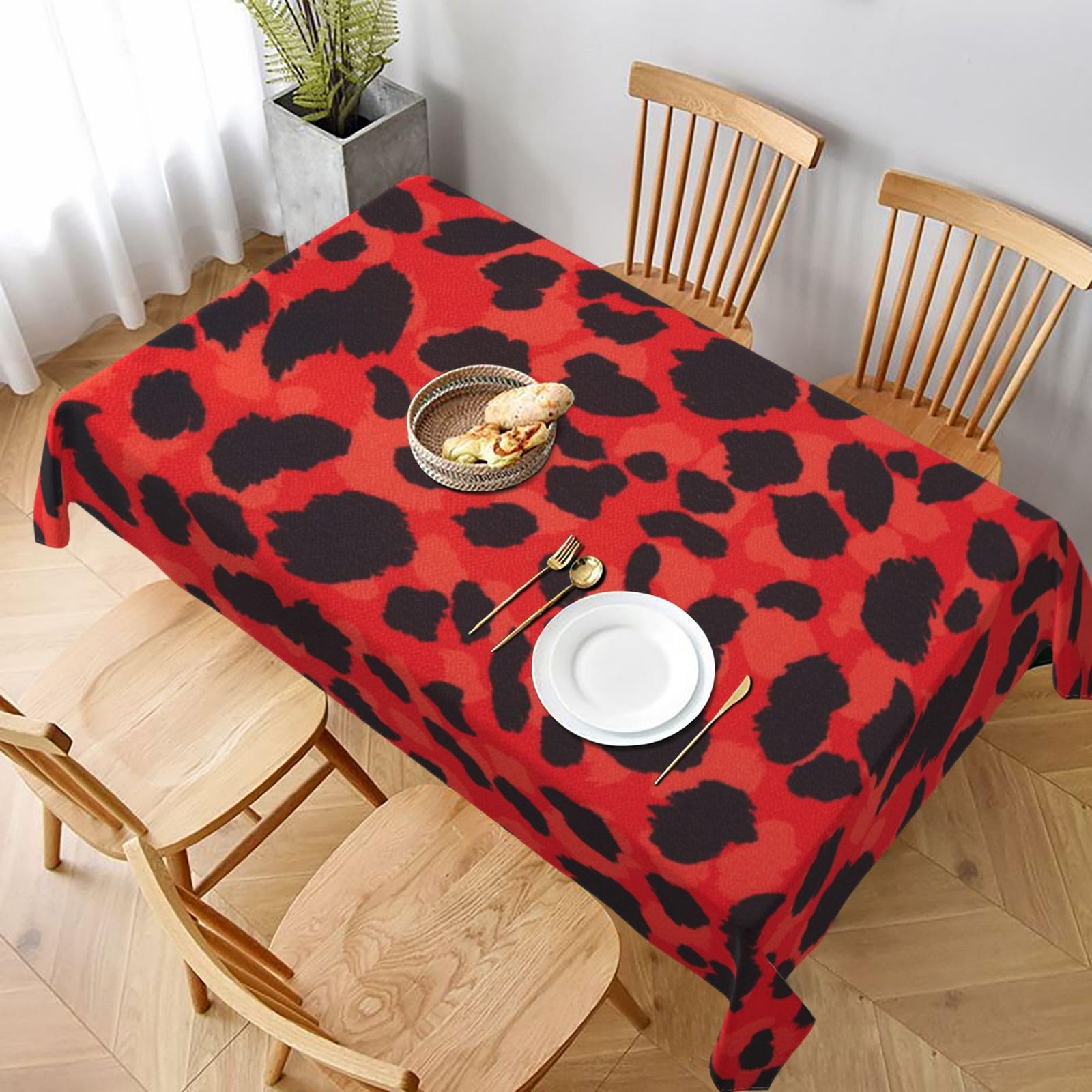 BNVSADC Red Leopard Pattern Printed Rectangle Tablecloth 228x152 CM, Water Resistant Polyester Table Cloth Decorative Fabric Table Covers for Kitchen Dining Table Parties Camping