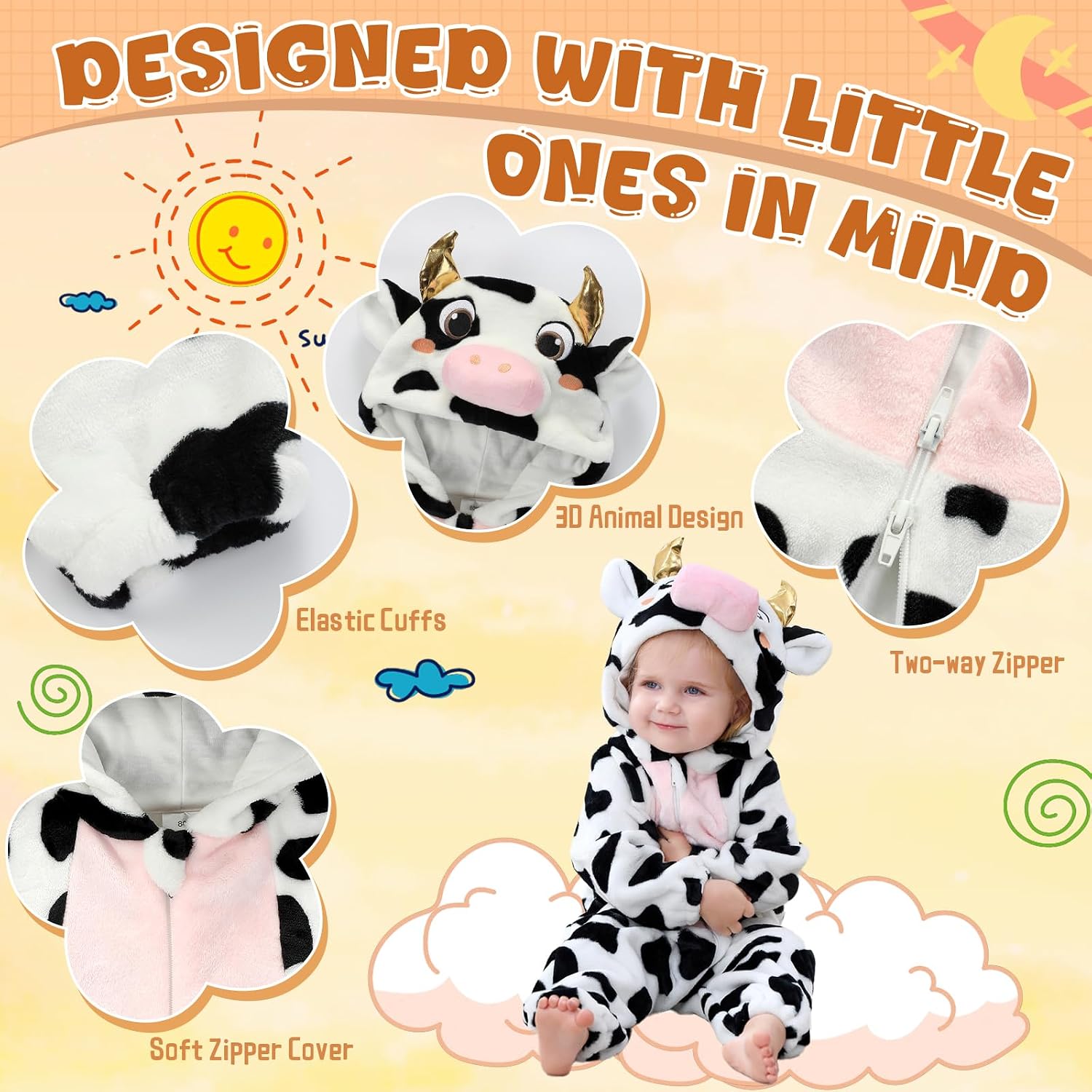 Baby Animal Cosplay Costume Hooded Romper Soft Infant Toddlers Halloween Outfits Winter Autumn Jumpsuit