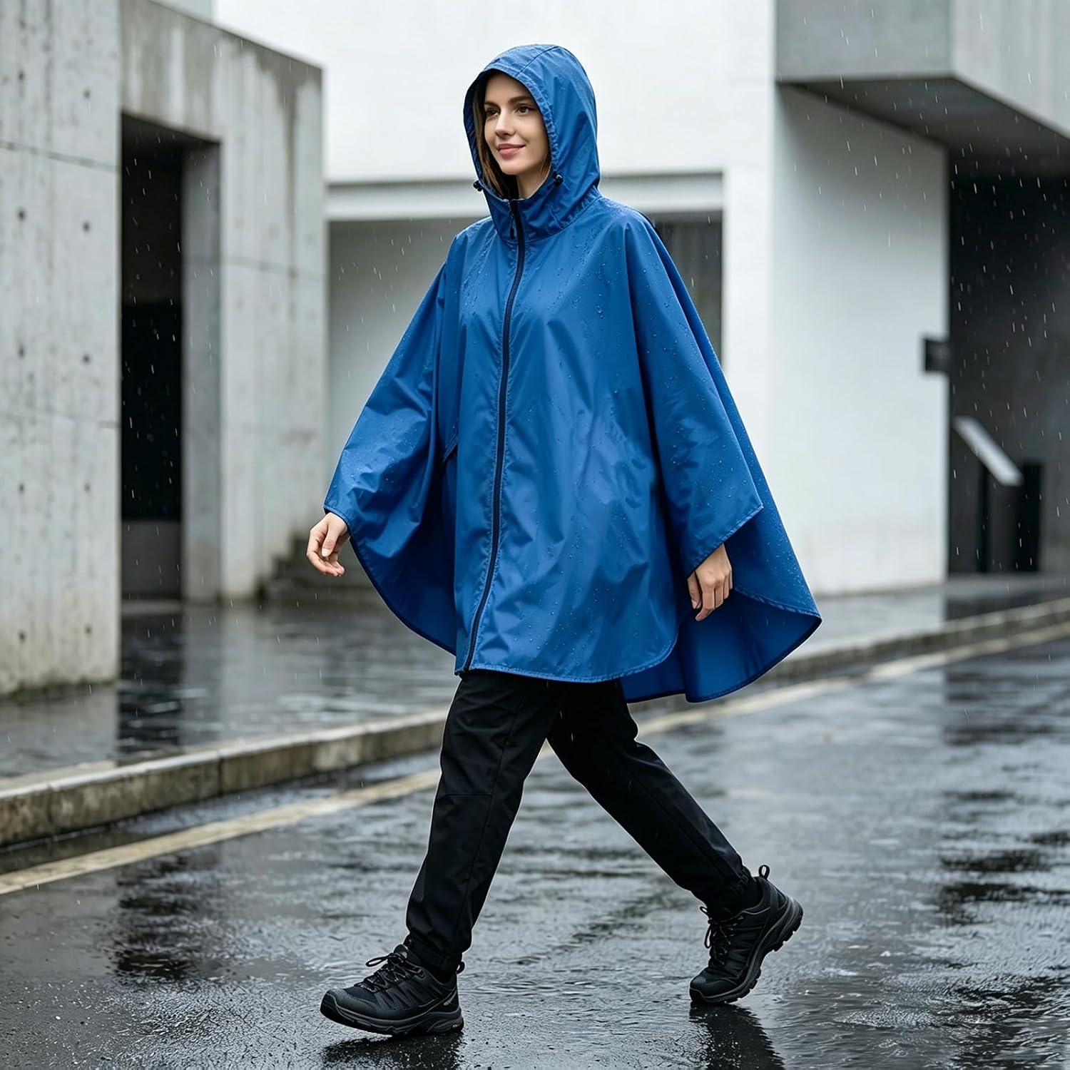 Waterproof Rain Poncho for Adults, Hooded Waterproof Rain PonchoReusable Hooded Rain Cape