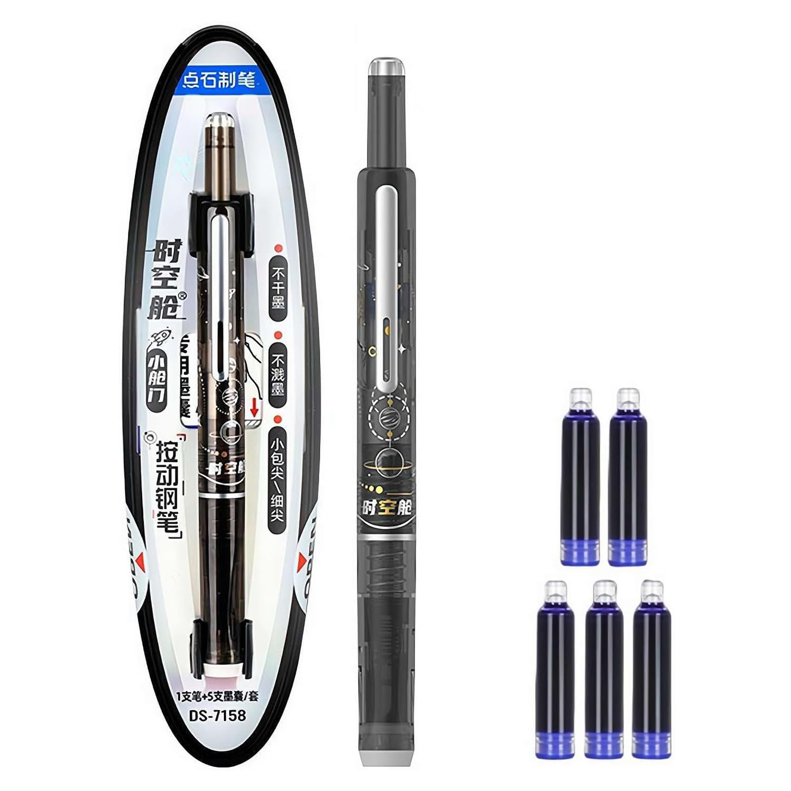 Guangcailun Twsbi Eco Fountain Pen Medium Nib For Clear Bleed-free Writing Medium Nib With Clearl For Smooth Writing Without, black, ErasableBlue 1+5