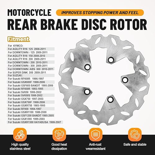 Miniatura 5 de GZYF 1 Unid Motor de acero inoxidable Rotores de disco flotante Rotores de freno trasero para DOWNTOWN i 200 300 ABS 2009-2011 plata