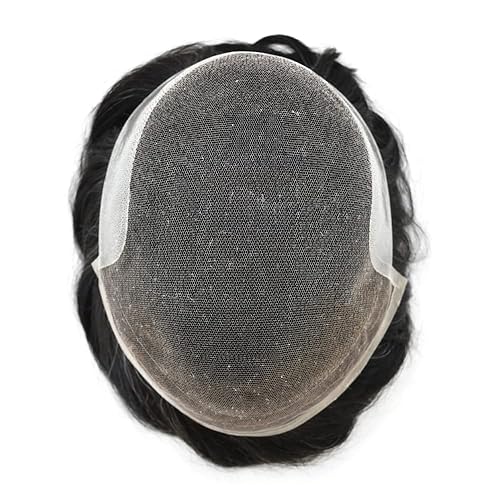 Miniatura 7 de Tupé de cabello humano suave para hombre, encaje francés suave, nudos blanqueados, encaje frontal, línea capilar natural para hombre, sistema de