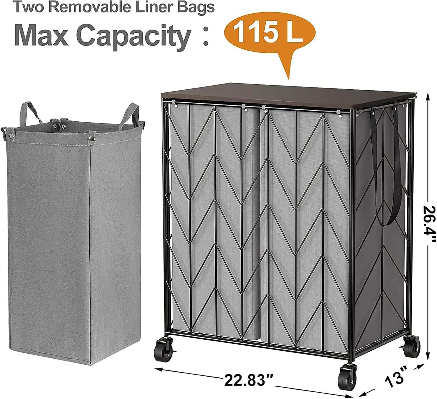 WOWLIVE Double Laundry Hamper with Lid, Rolling Laundry Basket with Wheels image 4