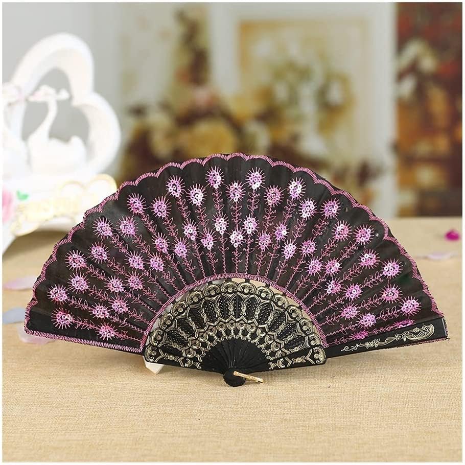 Chinese Folding Fan Japanese Folding Fan Hand Folding Dance Wedding Party Lace Silk Folding Fan Decorative Crafts Paper Fan Hand Fan Vintage Style (E 23CM)