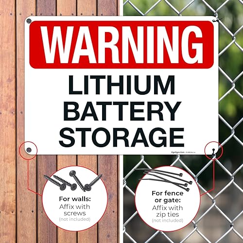 Miniatura 3 de Letrero de almacenamiento de batería de litio de advertencia, 10 x 14 pulgadas, HDPS de 55 mil de grosor (poliestireno de alta densidad), fabricado