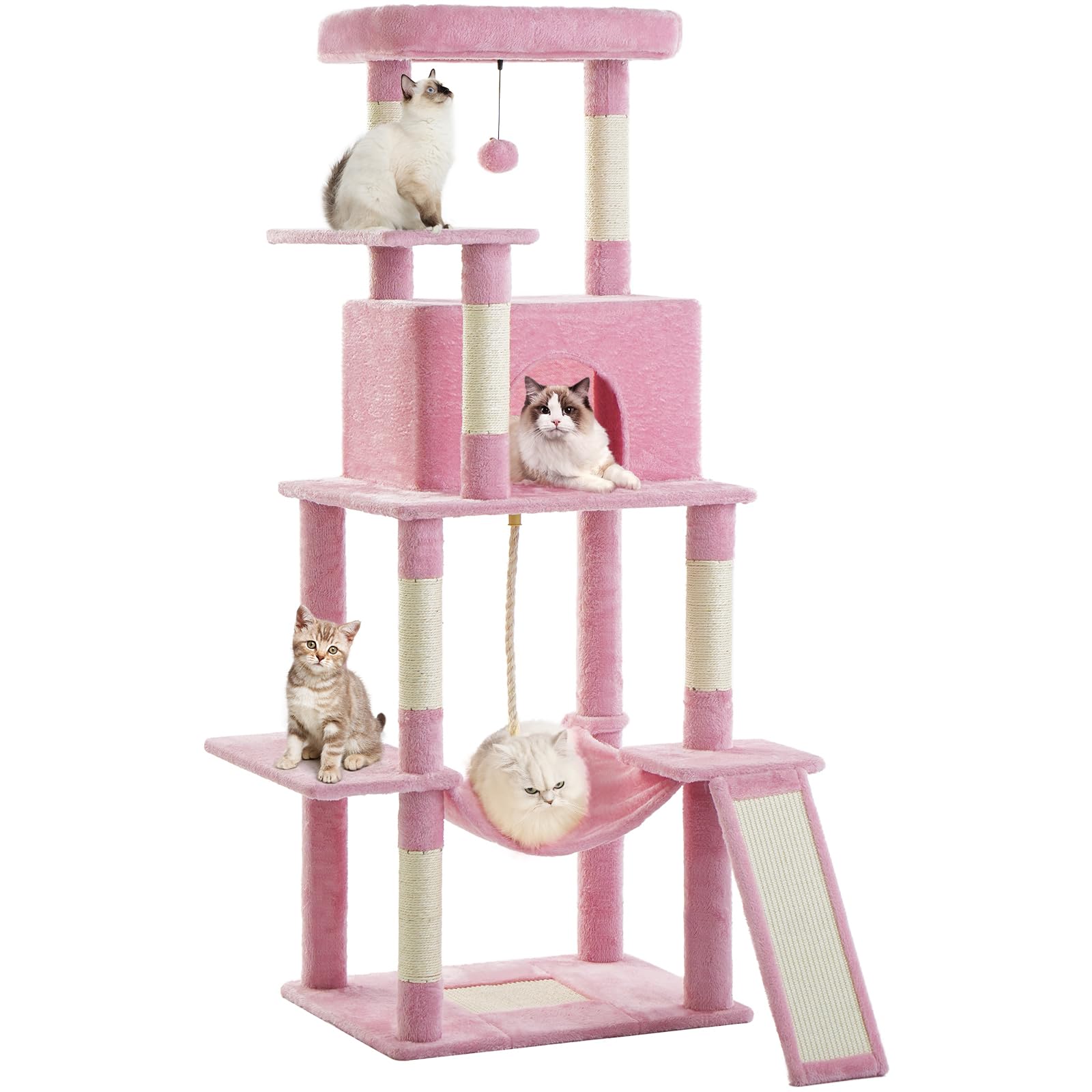 ABCPET Cat Tree Tower 63in Multi-Level Cat Tower for Indoor Cats with Sisal Scratching Posts, Condo, Hammock, Dangling Ball and Extended Platform for