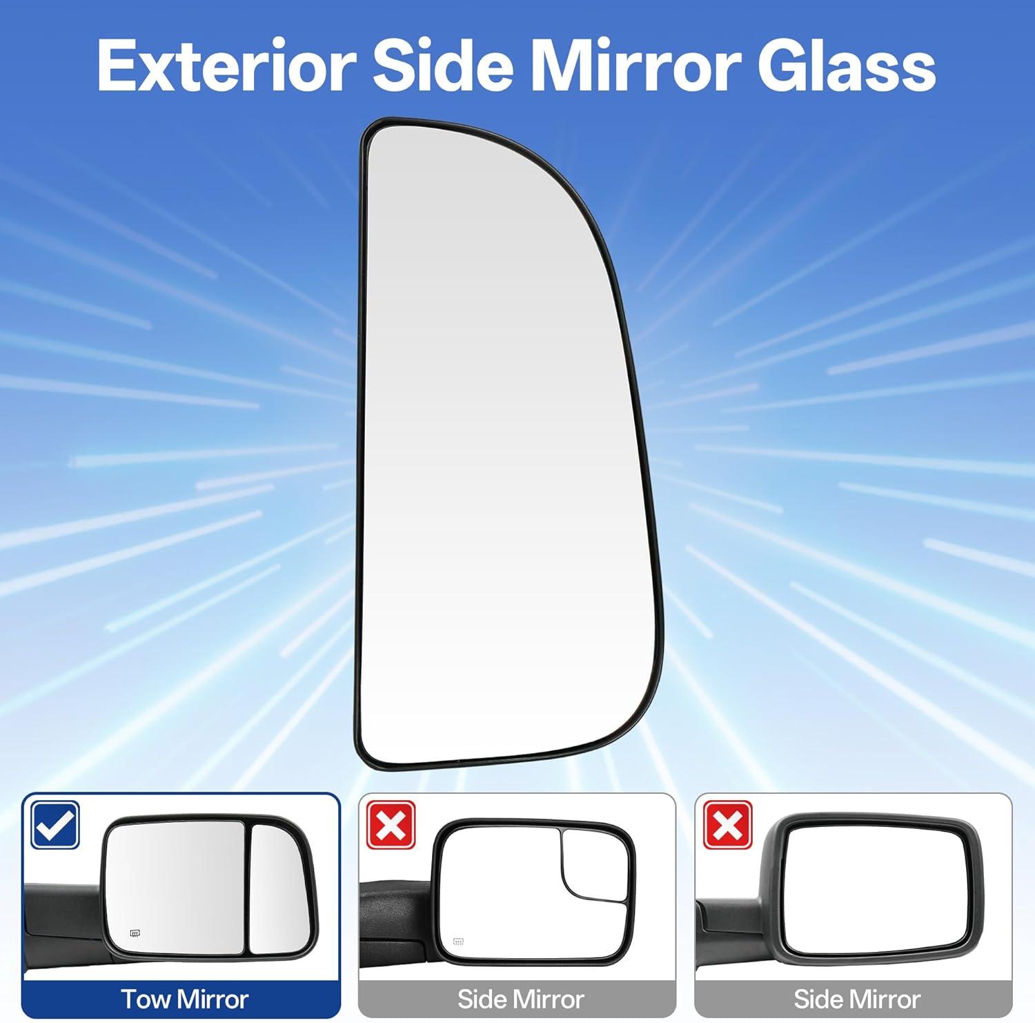 Right Passenger Side Lower Mirror Glass Replacement for 2010-2020 Dodge Ram 1500 2500 3500 4500 5500, Towing Mirrors Convex Rearview Glass with Backing Plate, Replace #68067730AA