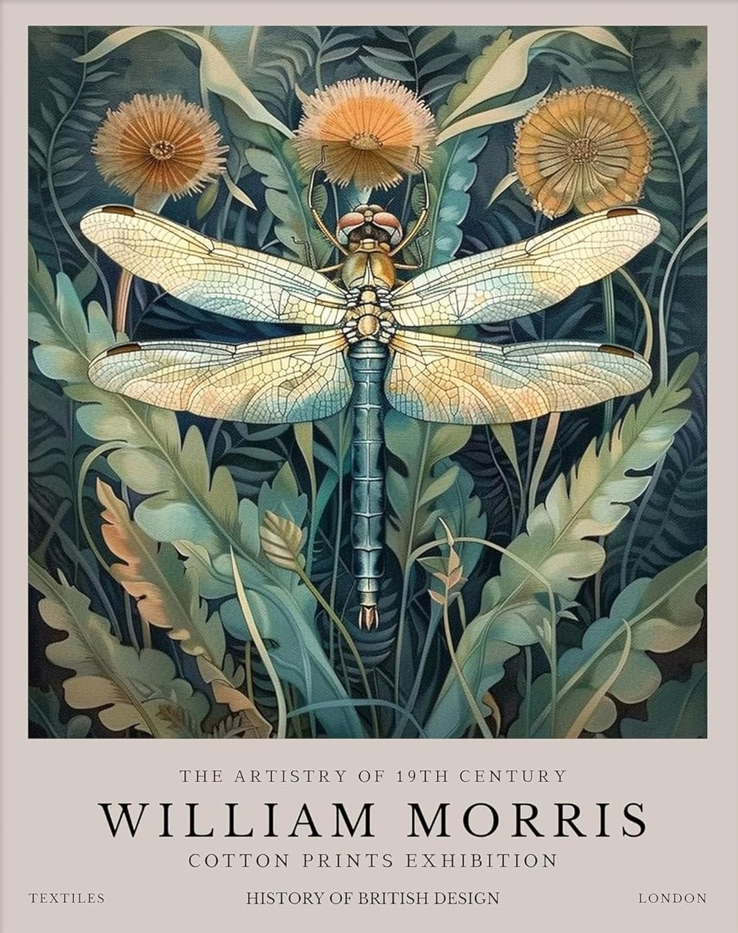 William Morris Posters Dragonfly Wall Art Flower Print Picture 50x70cm
