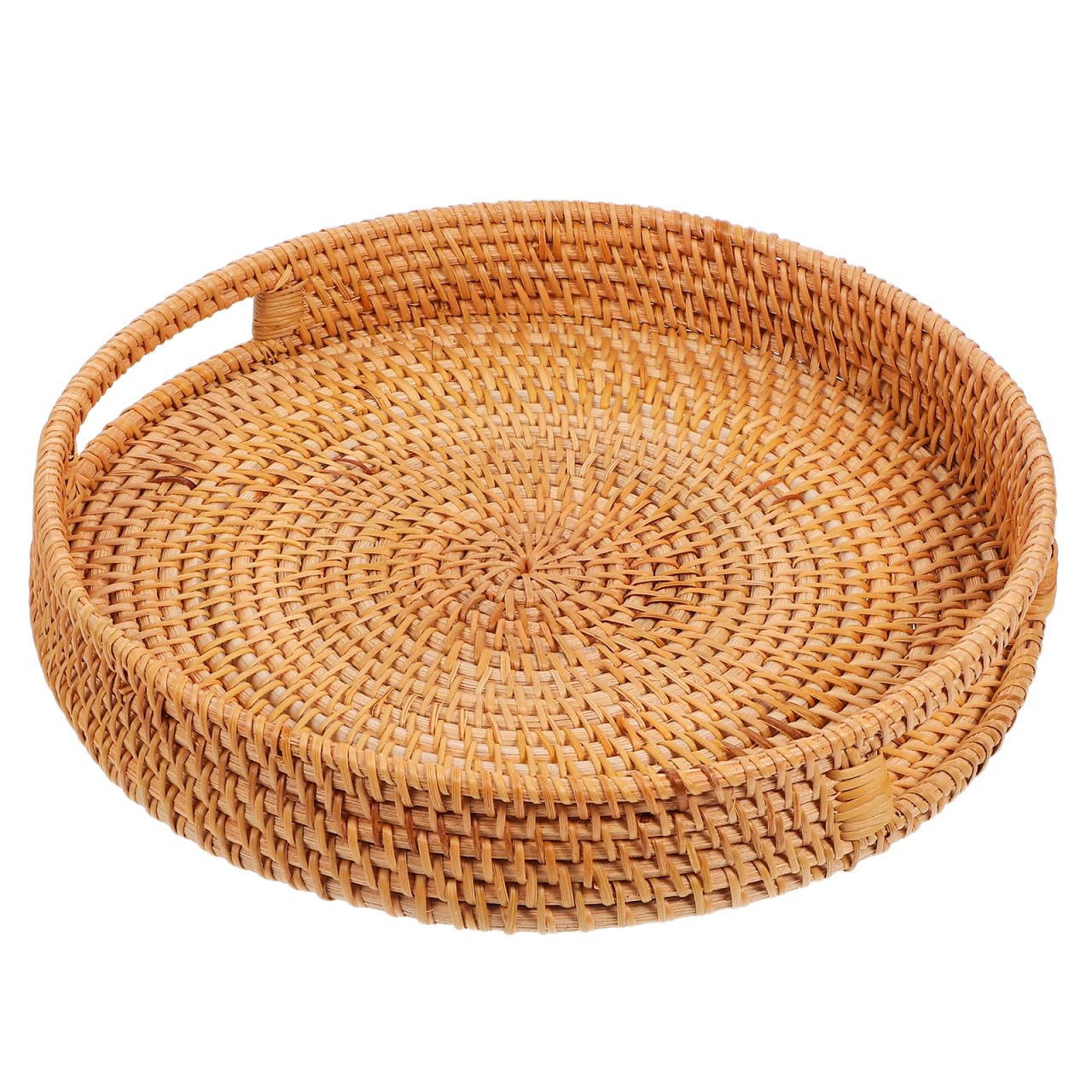 iplusmile Bandeja Redonda Grande De Ratán Natural De 13.77 Pulgadas con Asa Hueca para Servir Frutas Aperitivos Y Bebidas Bandeja Tejida a Mano Ideal para Cocina Y Exteriores