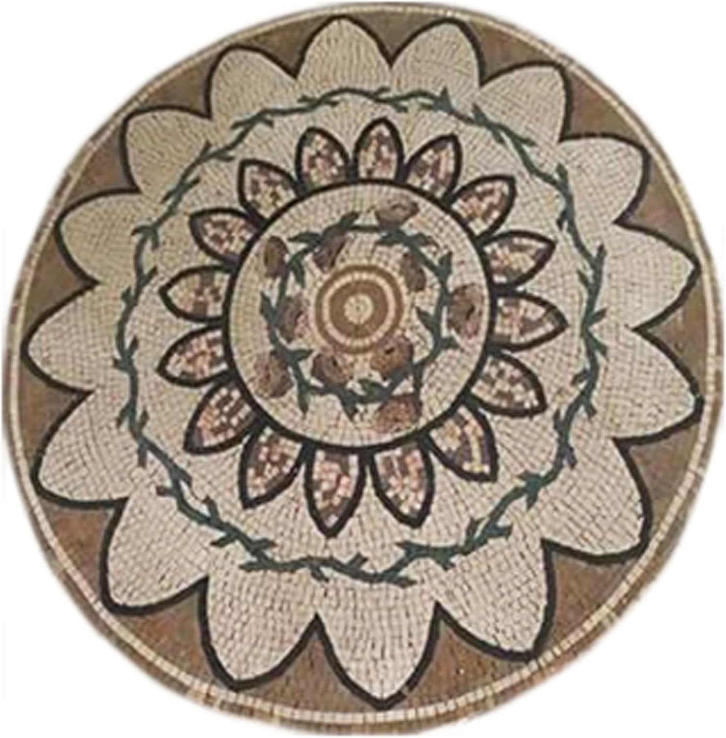 Handcrafted Round Marble Mosaic Wall Art – Natural Stone Decorative Wall Medallion – Handmade Artisan Mosaic Design
