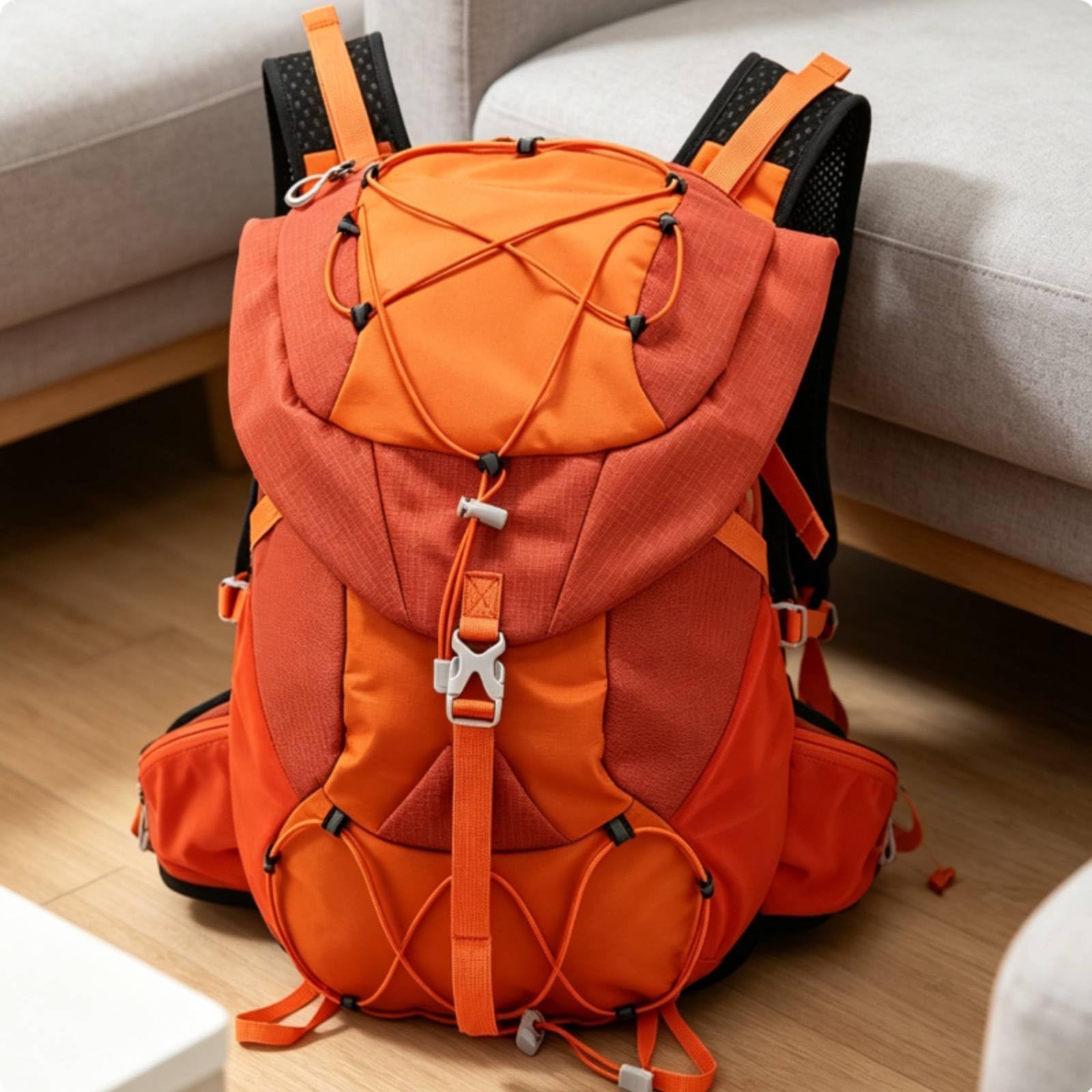 perfk Zaino da Escursionismo Zaino Trekking Zaino Montagna Zaino da Viaggio con Sacca Idrica Multiple in Poliestere Antistrappo con Strisce Riflettenti, Kaki