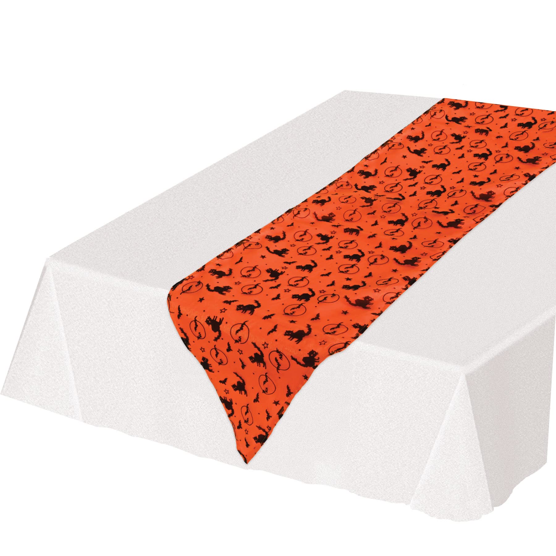 Chemin de table tissu Halloween orange noir long 182 cm pour table de salle à manger et repas