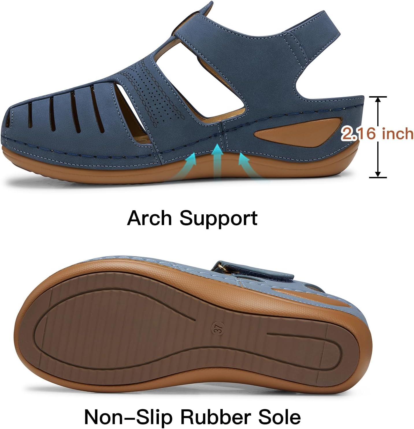 SHIBEVER Women's Wedge Sandals Dressy Closed Toe Summer Platform Wedge Royal Blue Size 10 - Image 2