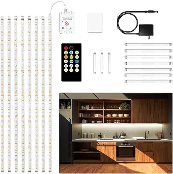 DAYBETTER 8 PCS Under Cabinet Lighting Kit, Bright Dimmable LED Strip Lights with Remote, 13.2ft, Warm to Daylight White (2700K-6500K)