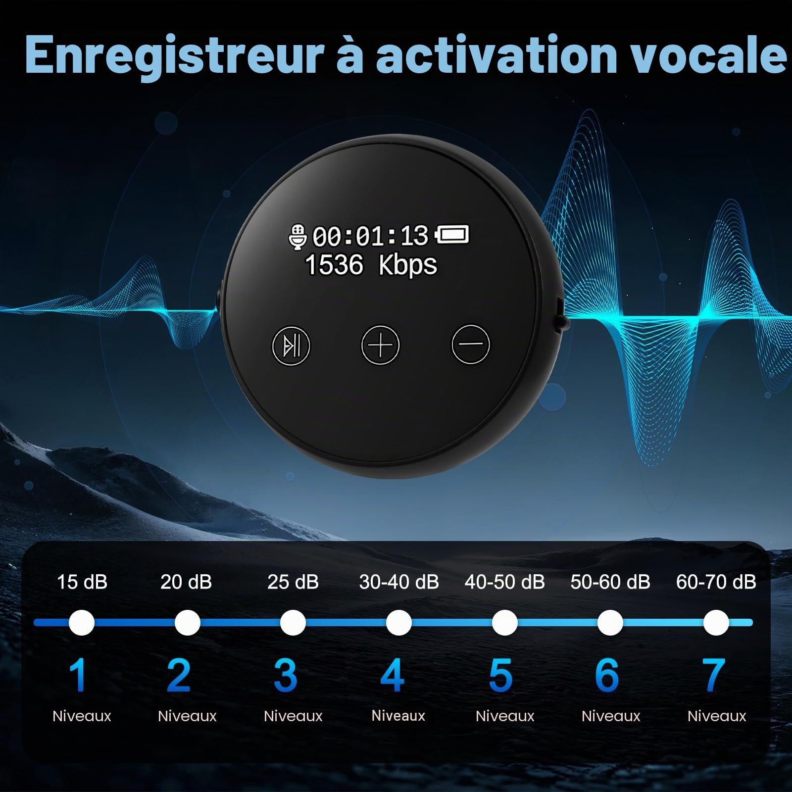 64GB Micro Espion Ecoute a Distance, avec Triple Réduction du Bruit DSP, Dictaphone Vocalet Activation, Mot de Passe, Enregistreur Vocal Espion Discret pour Cours, Réunions, Entretiens